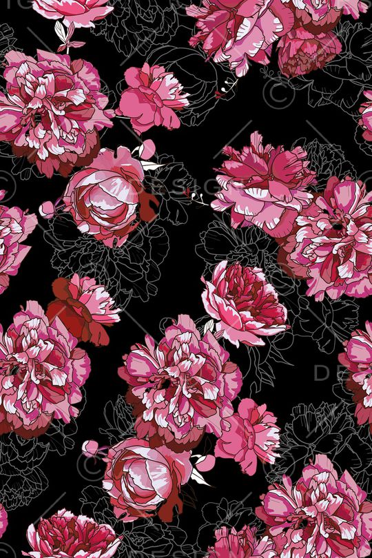 黑底花卉印花华亿平台图片