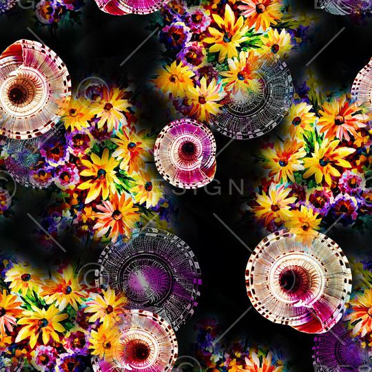 水彩手绘花卉印花华亿平台图片