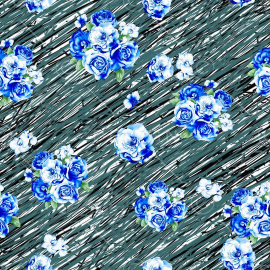 蓝色牡丹印花华亿平台图片