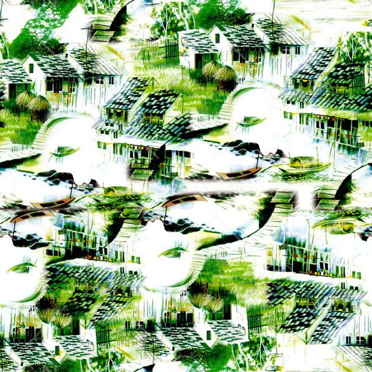 水彩手绘建筑印花华亿平台图片