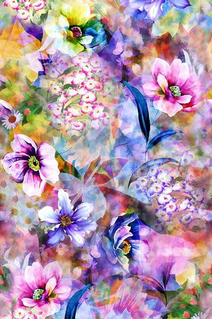 水彩手绘花卉印花华亿平台图片