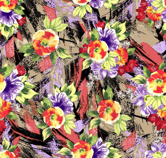 手绘花卉印花华亿平台图片