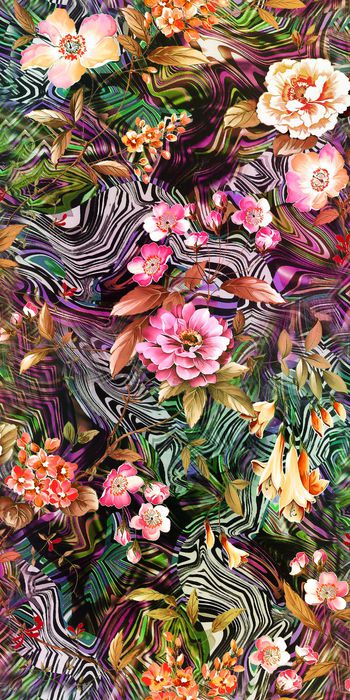 219254-条纹斑马纹手绘花卉