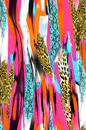 豹纹 蕾丝 竖条 玫红 动物纹 服装印花华亿平台图片