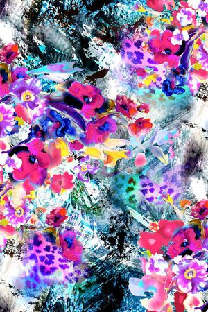 动物纹 花朵 紫色 玫红色 蓝色 黑色印花华亿平台图片