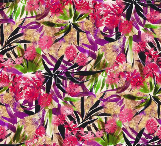 黑叶 红花 树叶 花卉 花朵 服装 印花华亿平台图片