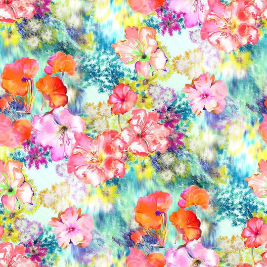 数码 红花 绿底 花卉 花朵 服装 印花华亿平台图片