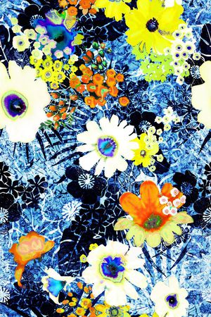 数码 蓝底 白花 花卉 花朵 小花 大花印花华亿平台图片