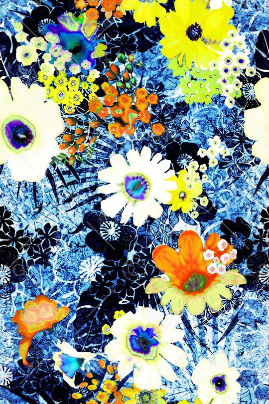 数码 蓝底 白花 花卉 花朵 小花 大花印花华亿平台图片