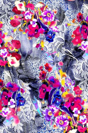 数码 蕾丝 花朵 花卉 服装 朦胧 灰印花华亿平台图片