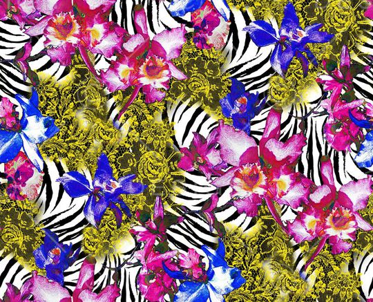 斑马纹 动物纹 花卉 花朵 黄色 玫红印花华亿平台图片