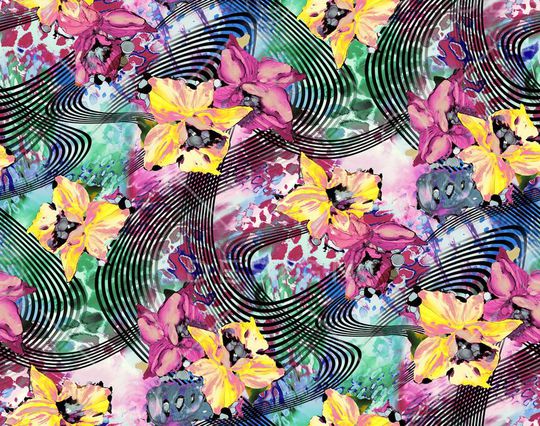 条纹 线条 花朵 花卉 黄色 数码 服装印花华亿平台图片