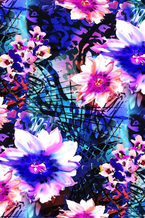 数码 深蓝 粉红 花卉 花朵 大花 小花印花华亿平台图片