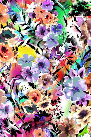 树叶 乱花 花卉 花朵 七彩 五颜六色 绚丽 满底印花华亿平台图片