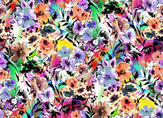 树叶 乱花 花卉 花朵 七彩 五颜六色 绚丽 满底印花华亿平台图片