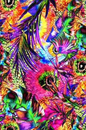 树叶 圆盘花 花卉 花朵 艳丽 亮丽 绚丽 七彩印花华亿平台图片