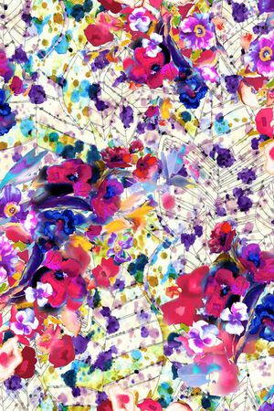 线条 底纹 乱花 碎花 花卉 花朵 树叶印花华亿平台图片