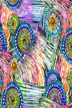 数码 线条 圆圈 彩色 几何印花华亿平台图片