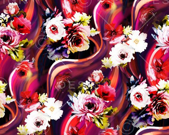 花朵 花卉 红色 白色 数码 飘逸 亮丽印花华亿平台图片