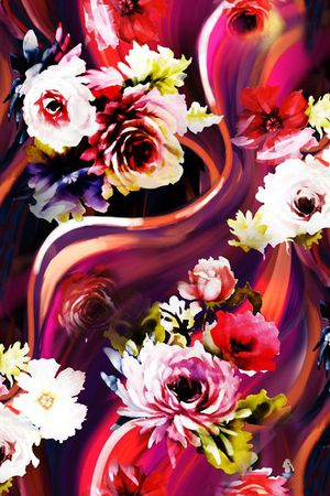 花朵 花卉 红色 白色 数码 飘逸 亮丽印花华亿平台图片