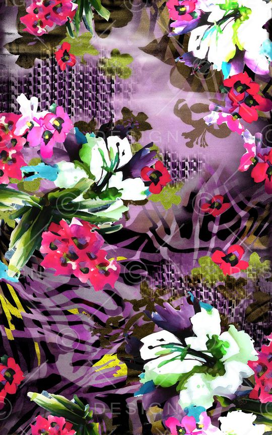 手绘花卉印花华亿平台图片