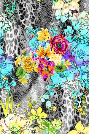 动物纹 花朵 花卉 拼贴 蛇纹 豹纹 虎纹印花华亿平台图片