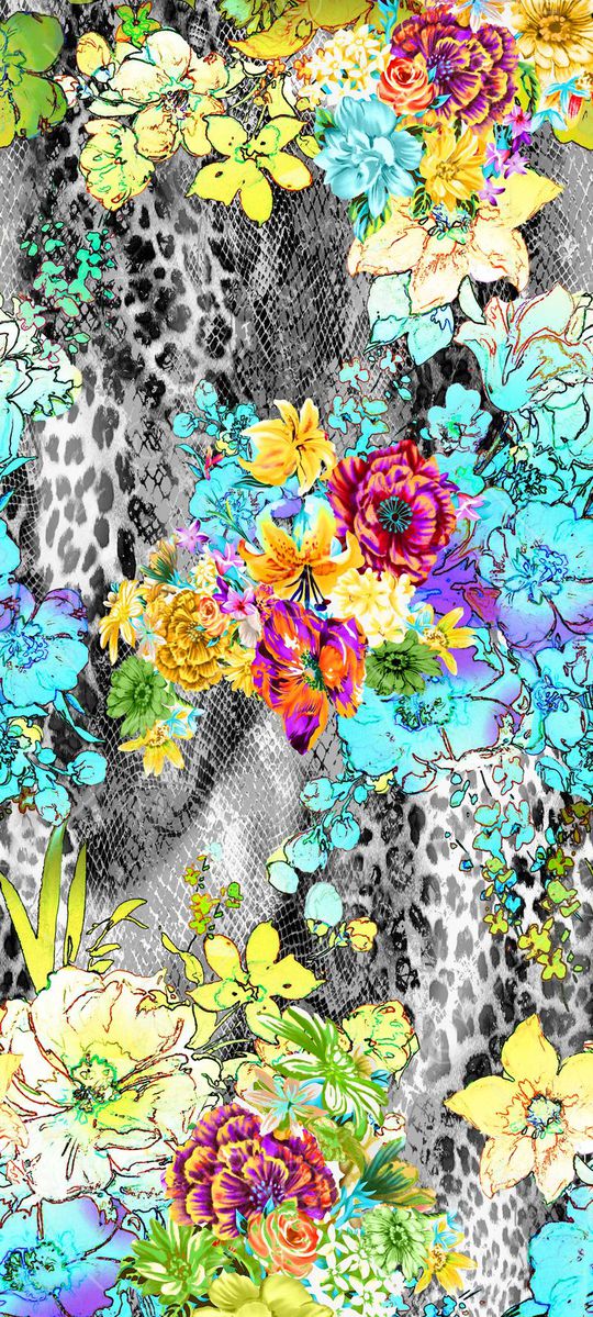 动物纹 花朵 花卉 拼贴 蛇纹 豹纹 虎纹印花华亿平台图片