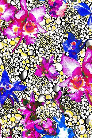 红色 蓝色 斑点 玫红 花卉 花朵 数码 印花华亿平台图片