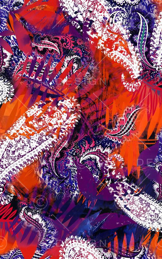 琵琶花 树叶 红色 紫色民族风印花华亿平台图片