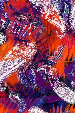 琵琶花 树叶 红色 紫色民族风印花华亿平台图片