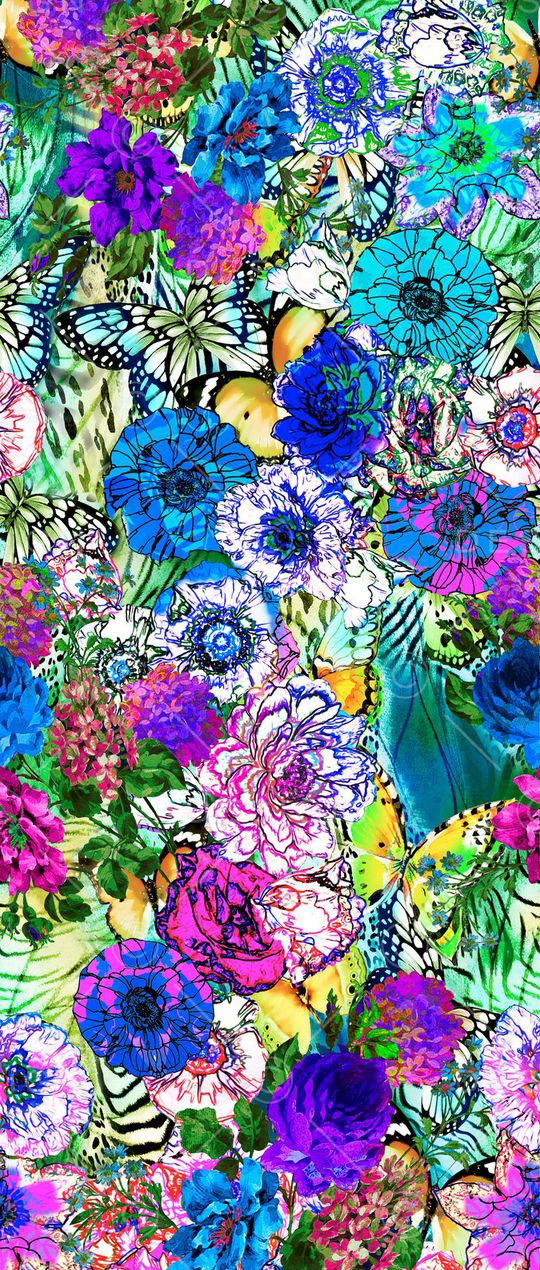 数码 线条 乱花 花卉 花朵 艳丽 七彩 亮丽 绚丽印花华亿平台图片