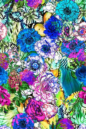 数码 线条 乱花 花卉 花朵 艳丽 七彩 亮丽 绚丽印花华亿平台图片