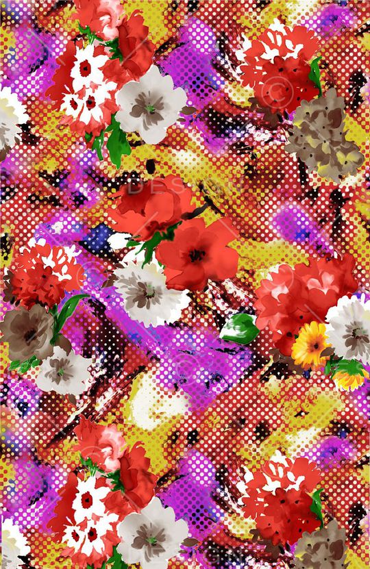 圆点 大花 花卉 花朵 红色 玫红 艳丽 亮丽 印花华亿平台图片