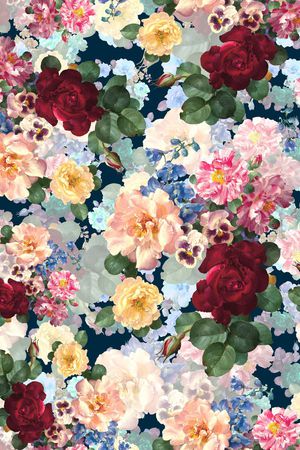 花卉 花朵 手绘 粉色 酱红 印花华亿平台图片