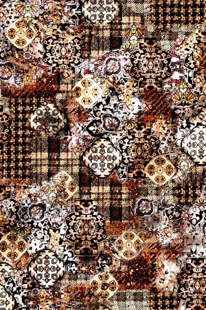 格子 纽扣 数码 民族 棕色印花华亿平台图片