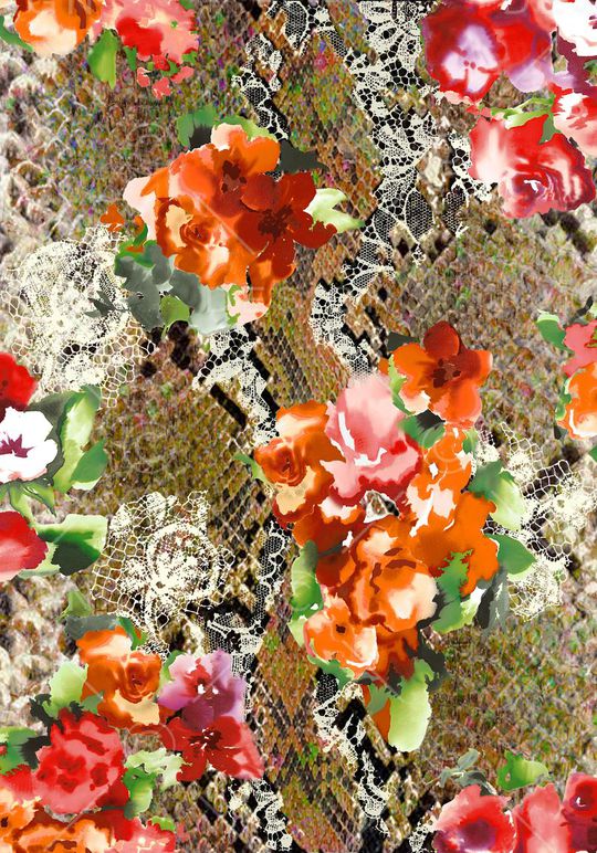蕾丝 蛇纹 动物纹 花卉 花朵 拼贴印花华亿平台图片