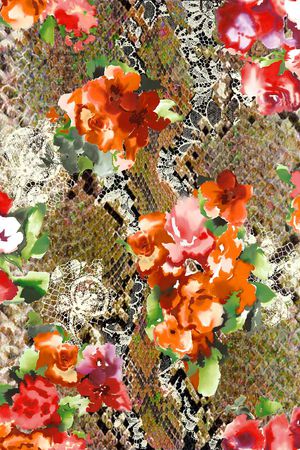 蕾丝 蛇纹 动物纹 花卉 花朵 拼贴印花华亿平台图片