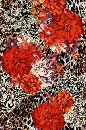 数码 大红花 蕾丝底 动物纹 虎纹 豹纹 印花华亿平台图片
