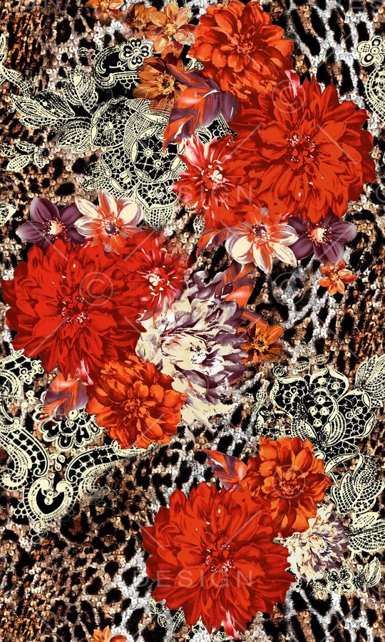 数码 大红花 蕾丝底 动物纹 虎纹 豹纹 印花华亿平台图片