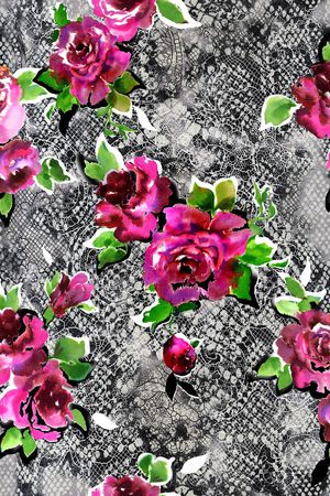 玫瑰花 花朵 花卉 蛇纹 拼贴 绿叶印花华亿平台图片