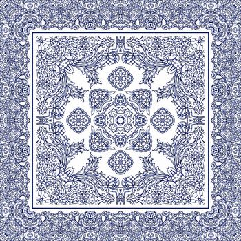 241300-中国古典传统花纹白描描线方巾