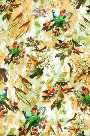 田园 鹦鹉 鸟 树枝 果实  花鸟印花华亿平台图片