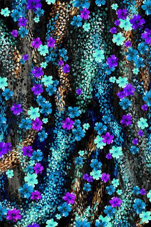 数码 花朵 抽象 黑底 散点印花华亿平台图片