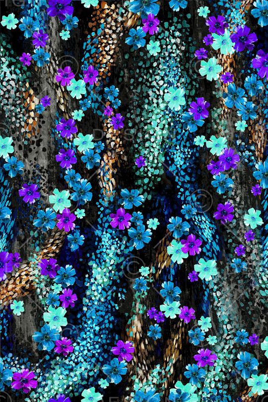 数码 花朵 抽象 黑底 散点印花华亿平台图片