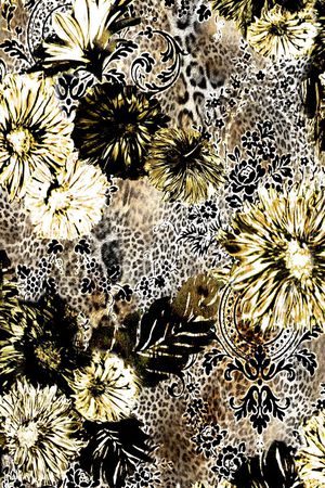 数码 豹纹 大花 灰色 暗色 服装印花华亿平台图片