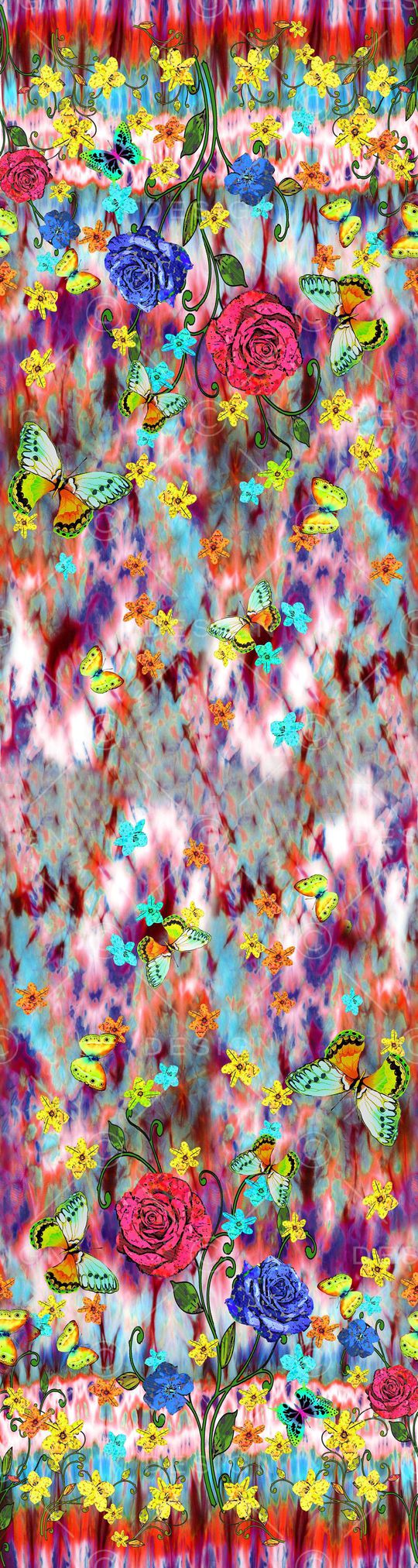 双边定位花 数码 蝴蝶 花卉 花朵印花华亿平台图片