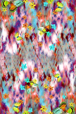 双边定位花 数码 蝴蝶 花卉 花朵印花华亿平台图片