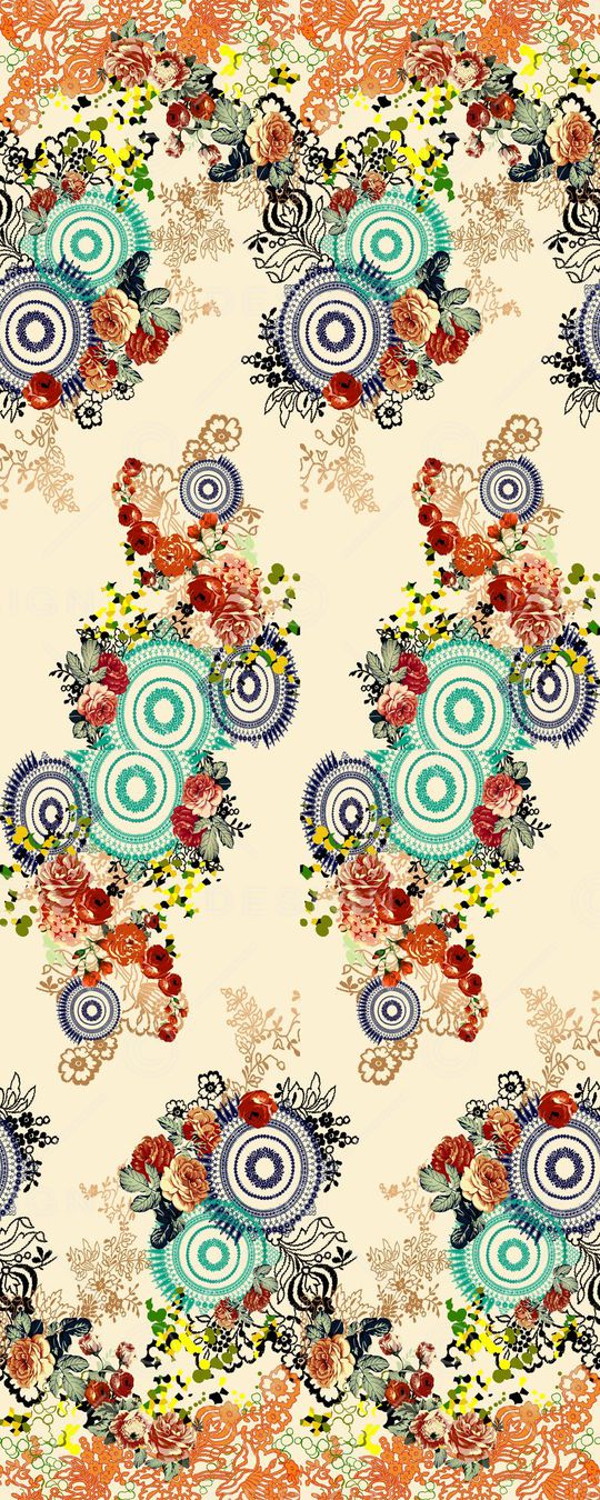 数码 双边 定位花 圆圈花 几何印花华亿平台图片