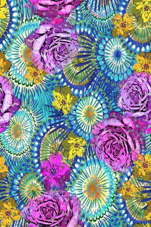 数码 圆圈 紫花 花卉 花朵 几何 印花华亿平台图片