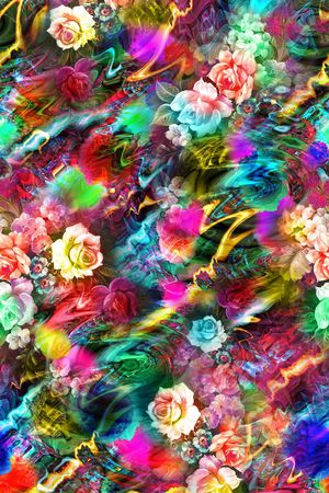 花卉 花朵 鲜花 服装 七彩 五颜六色印花华亿平台图片